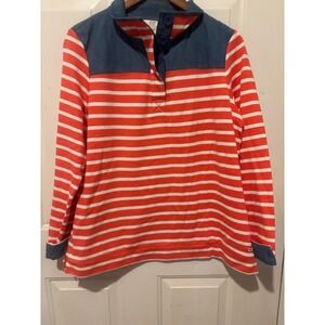 Crown & Ivy Top Harper Women's Long‎ Sleeve Blue Denim Red White Striped XL